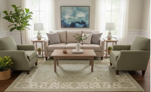 9'11 X 8'2 Hand knotted Oushak Chobi Light Gray Wool Rug