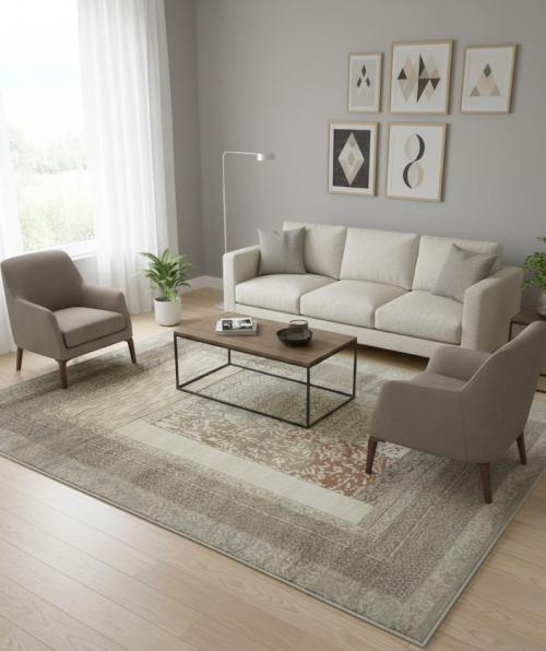 8'0 X 10'0 Hand Knotted Tan Wool & Bamboo Modern Rug