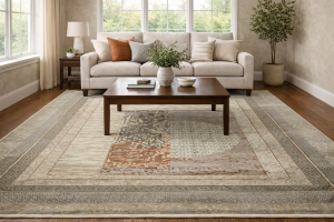 7'11 X 9'11 Hand Knotted Tan & Brown Abstract Modern Wool Rug