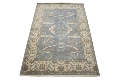 Blue Floral 5X8 Oushak Oriental Rug