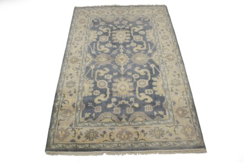 Slate Gray Geometric 5X8 Oushak Chobi Oriental Rug