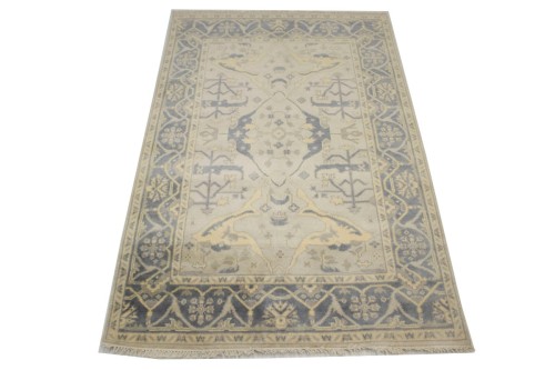 Beige Floral 5X8 Oushak Oriental Rug