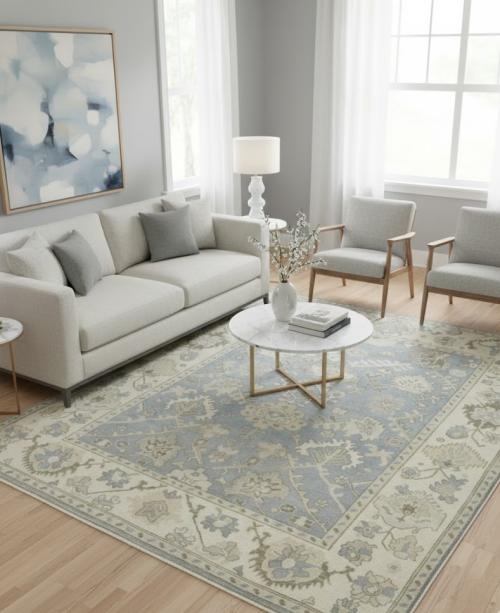 Muted Floral 8'2x9'10 Oushak Chobi Oriental Rug