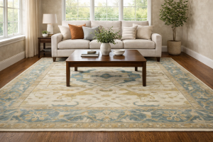 Cream Casual 8X10 Floral Oushak Oriental Rug