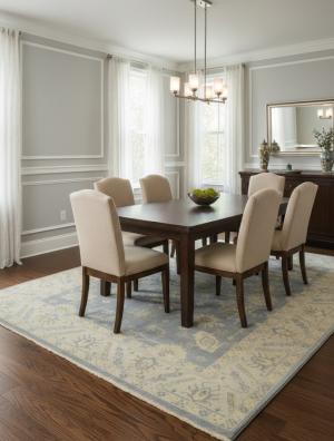 8'2 X 9'7 Hand Knotted Gray & Cream Oushak Oriental Wool Rug