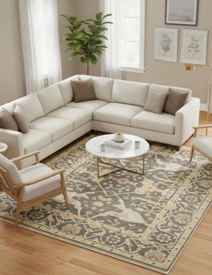 Muted Brown Floral 8X10 Oushak Oriental Rug