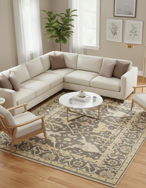 Muted Brown Floral 8X10 Oushak Oriental Rug