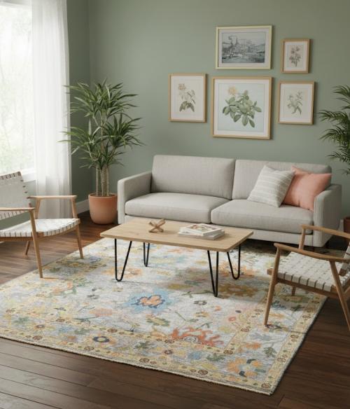 7'11 X 10'0 Colorfast Floral Hand Knotted Oushak Wool Rug