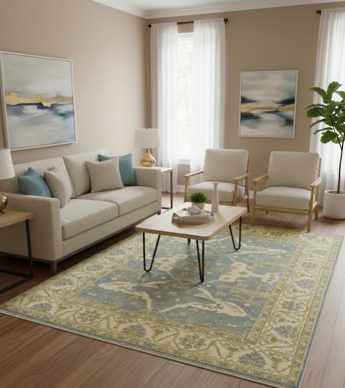 Gray Floral 8X10 Oushak Oriental Rug