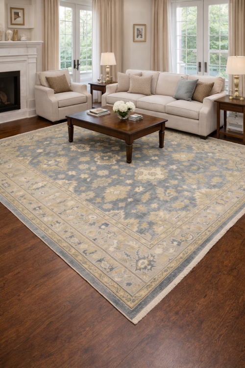 8'1 X 9'10 Gray & Tan Oushak Chobi Hand Knotted Wool Rug