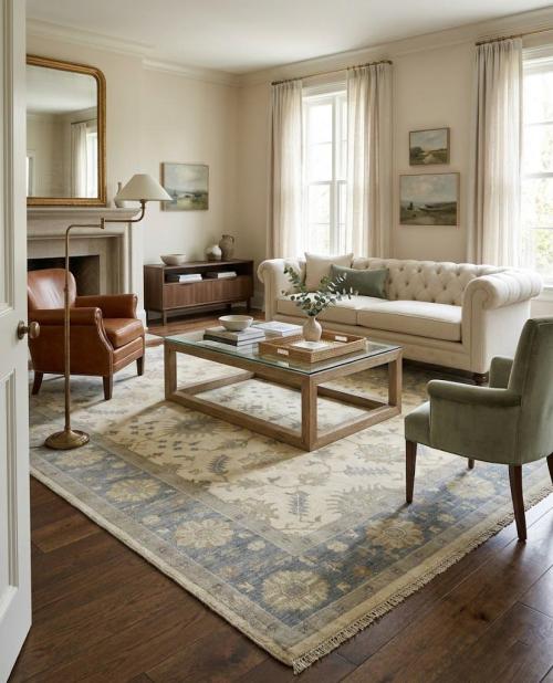 Floral Traditional Cream 8X10 Oushak Chobi Oriental Rug