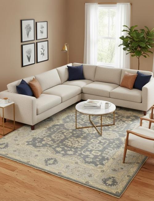 8'3 X 9'11 Oushak Floral Hand Knotted Gray Oriental Wool Rug