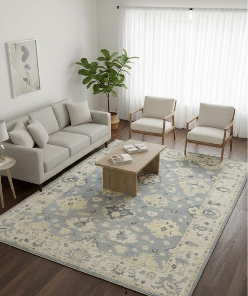 9'2 X 11'9 hand Knotted Floral Gray & Cream Chobi Wool Rug