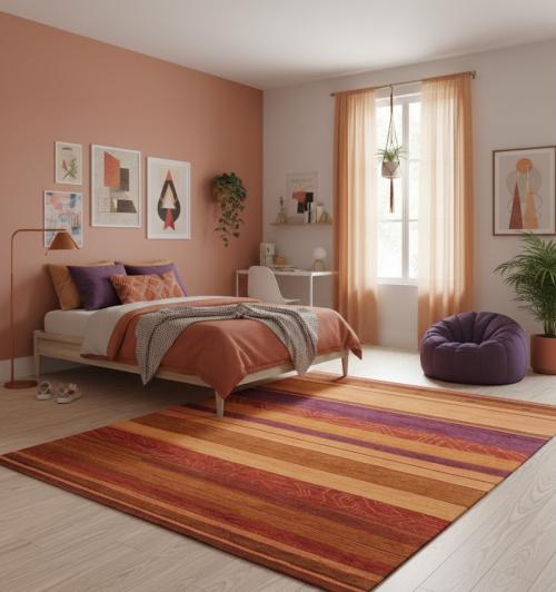 8'2 x 9'9 Indo-Gabbeh Stripes Tribal Oriental Wool Rug