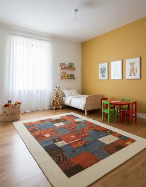 5'6 X 7'9 Hand Knotted Cream & Orange Indo-Gabbeh Wool Rug