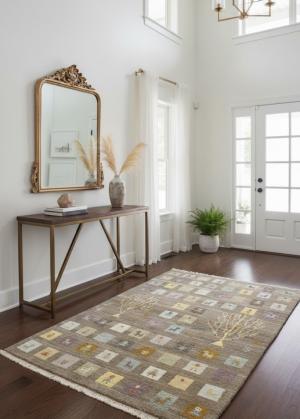 Brown Tribal Checkered 4X6 Indo-Gabbeh Oriental Rug