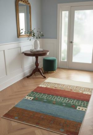 Multicolored Tribal Stripes 4X6 Indo-Gabbeh Oriental Rug