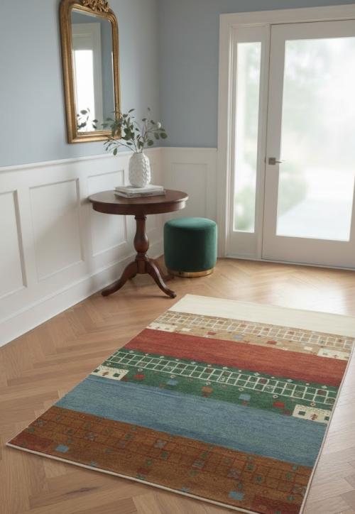 Multicolored Tribal Stripes 4X6 Indo-Gabbeh Oriental Rug