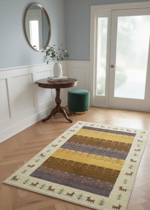 3'11 x 5'11 Handmade Tribal Indo-Gabbeh Oriental Wool Rug