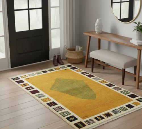 Golden Yellow Bordered 4X6 Indo-Gabbeh Oriental Rug