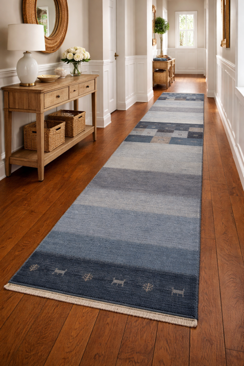 Blue Tribal 3X13 Indo-Gabbeh Oriental Runner Rug