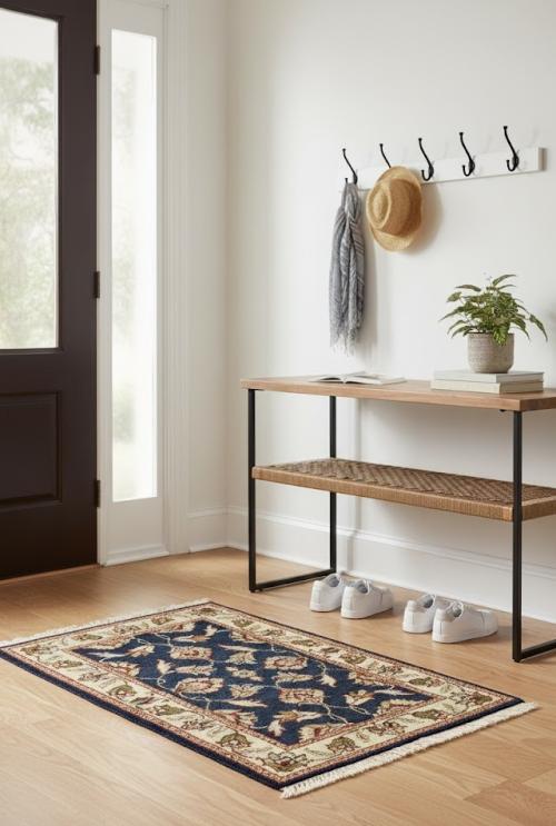 Dark Navy Floral 2X3 Indo-Kashan Oriental Rug