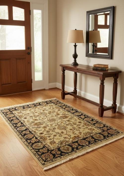 Beige Floral Classic 4X6 Indo-Kashan Oriental Rug