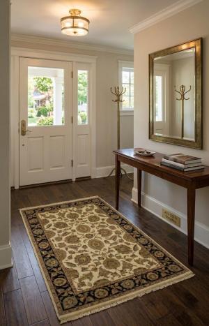 Cream Floral 4X6 Indo-Kashan Oriental Rug