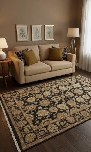 Black Floral Classic 4X6 Indo-Kashan Oriental Rug