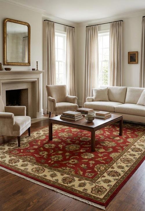 Red Floral 5X7 Indo-Kashan Oriental Rug