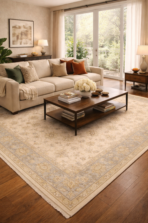 Cream Floral 8X11 Oushak Chobi Oriental Rug