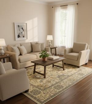 Cream Floral 8'4X9'7 Oushak Chobi Oriental Rug