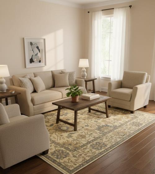 Cream Floral 8'4X9'7 Oushak Chobi Oriental Rug