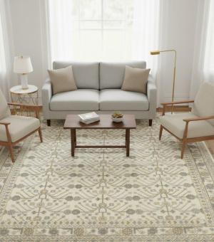 Cream Geometric 8X9 Modern Oriental Rug