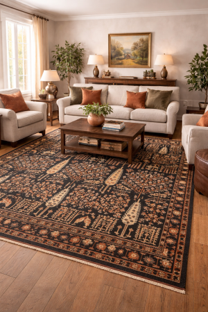 Black Floral 9X12 Tree of Life Chobi Oriental Rug