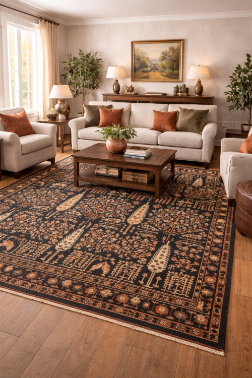 Black Floral 9X12 Tree of Life Chobi Oriental Rug