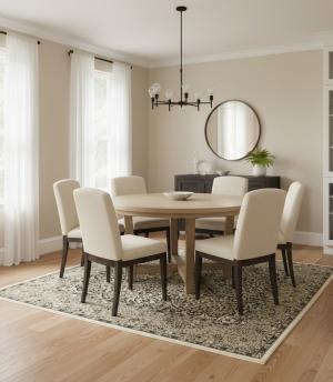 Cream Floral Kirman 6X6 Oriental Square Rug