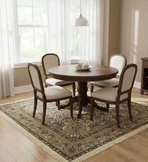 6'2 X 6'2 Kirman Hand Knotted Cream Floral Wool Square Rug