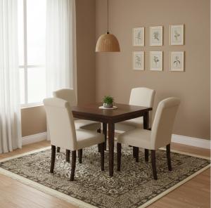 5'0 x 4'11 Cream Hand Knotted Floral Kirman Wool Square Rug