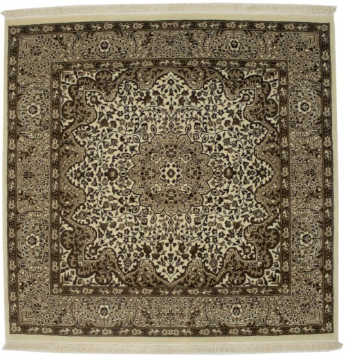 Cream Floral Kirman 5X5 Oriental Square Rug