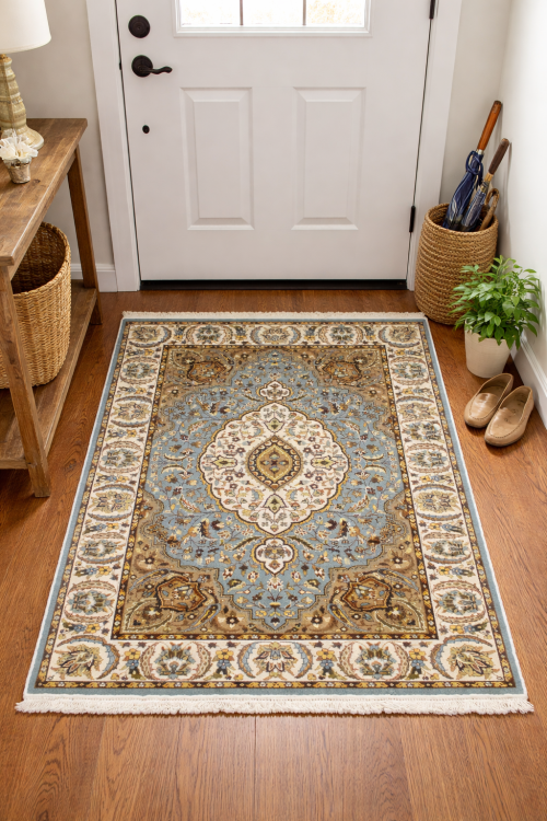 Blue Floral Kirman 4X6 Oriental Rug