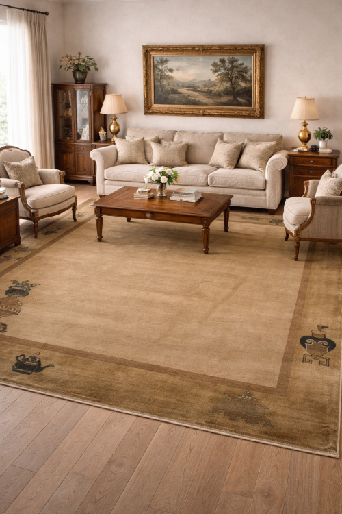 Beige Floral Chinese Style 8X11 Modern Oriental Rug