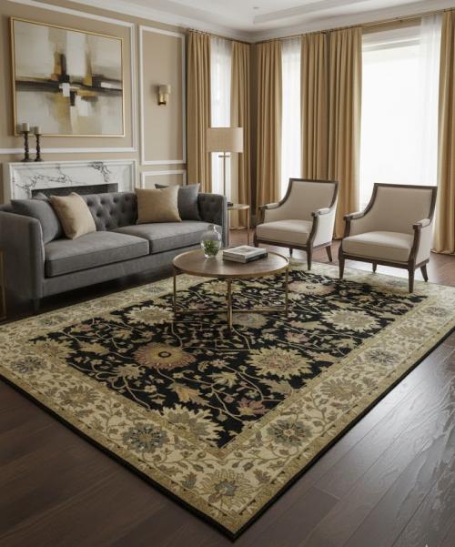 Black Floral 8X11 Osh Chobi Peshawar Oriental Rug