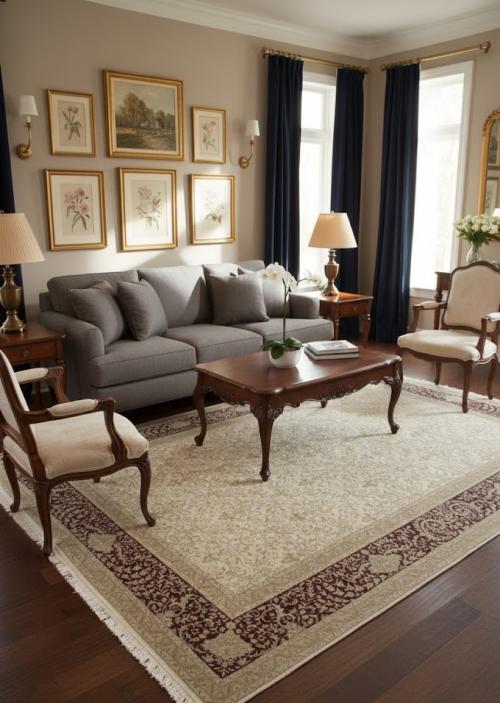 Classic Floral 6'7X9'7 Indo-Tabriz Modern Oriental Rug