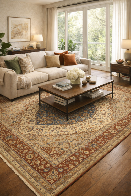 Beige Floral 9X12 Rare Heriz Serapi Oriental Rug