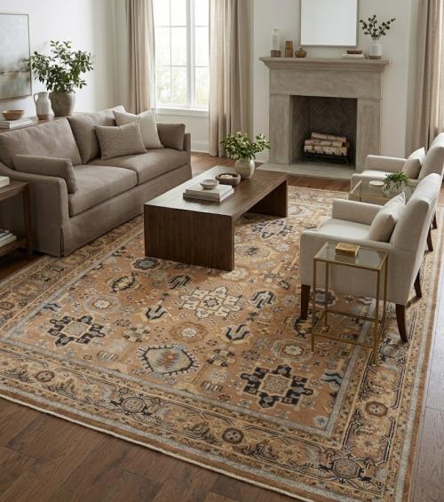 8'0 X 9'9 Hand Knotted Rust Geometric Indo-Karajeh Wool Rug