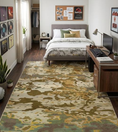 8'2 X 9'10 Hand Knotted Yellow & Brown Modern Wool Rug