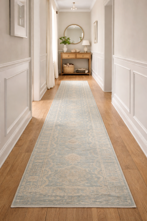 Teal Floral Transitional 3X14 Oriental Runner Rug