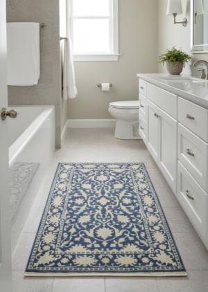 Slate Blue Floral 4X6 Oriental Rug