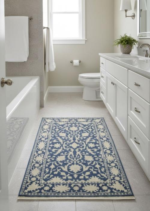 Slate Blue Floral 4X6 Oriental Rug